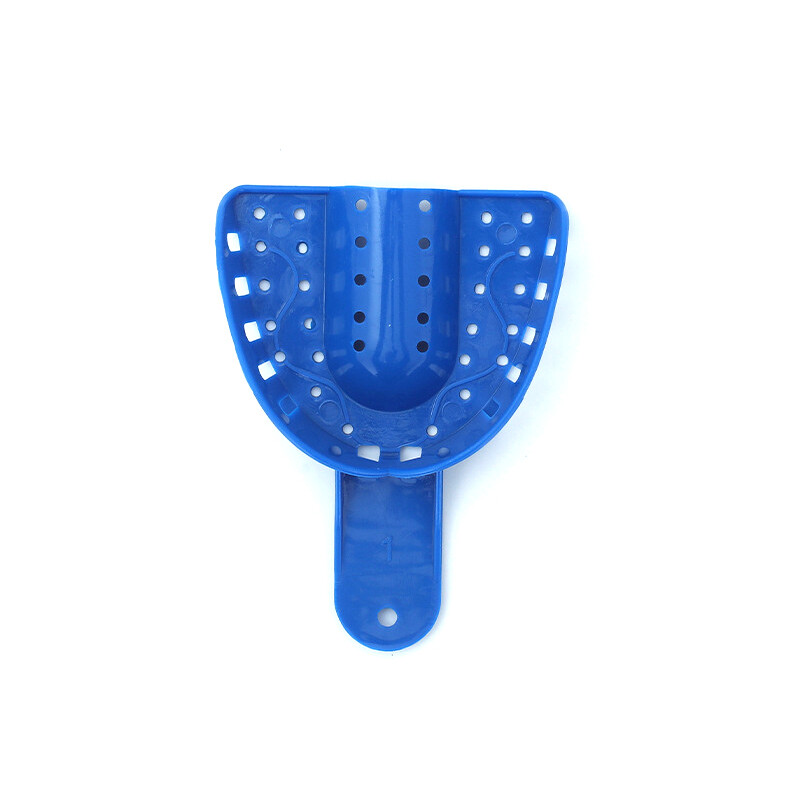 2PCS Dental Impression Trays Blue Plastic Perforated Set Upper / Lower S/M/L/XL