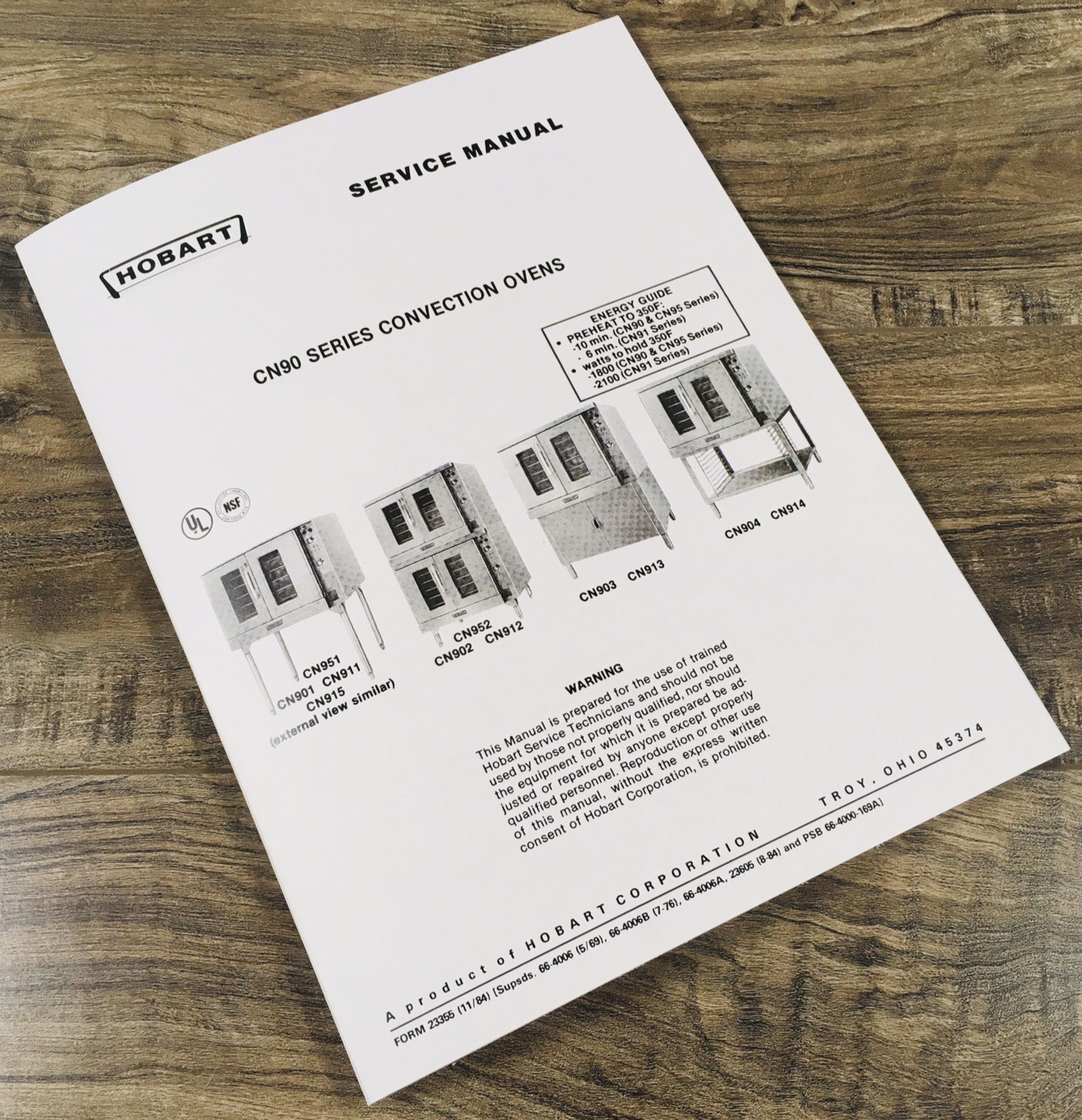 Hobart Model CN90B CN90C CN95 CN91B CN91D CN92 Convection Oven Service Manual
