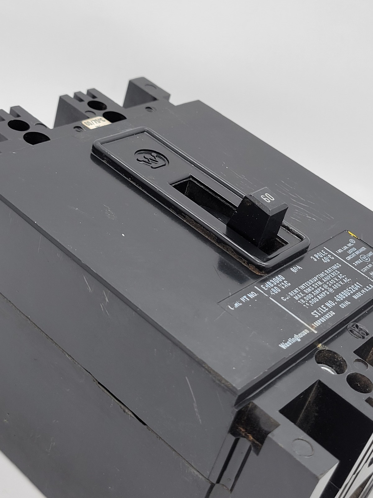 Westinghouse EHB3060 Bolt-On Circuit Breaker 60A 3P 3PH 480V 14KA EHB