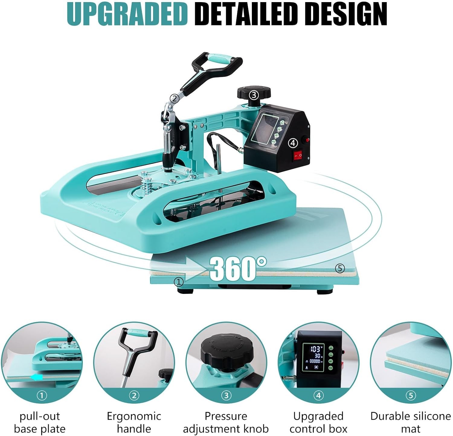 5 in 1 Heat Press Machine 15×15 in w/ 30 OZ Tumbler Sublimation for T-Shirt Hat
