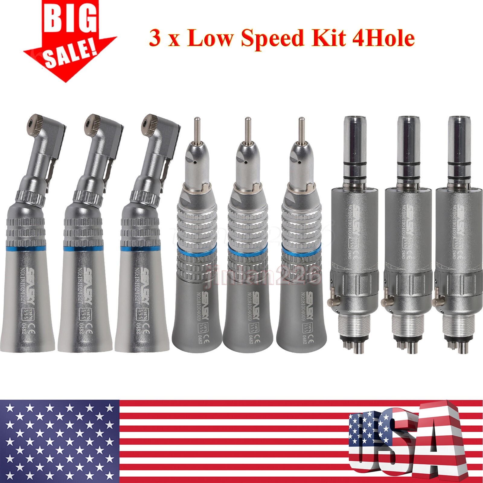Dental Slow Speed Handpiece Contra Angle/Straight /Air Motor 4Hole NSK Style NEW