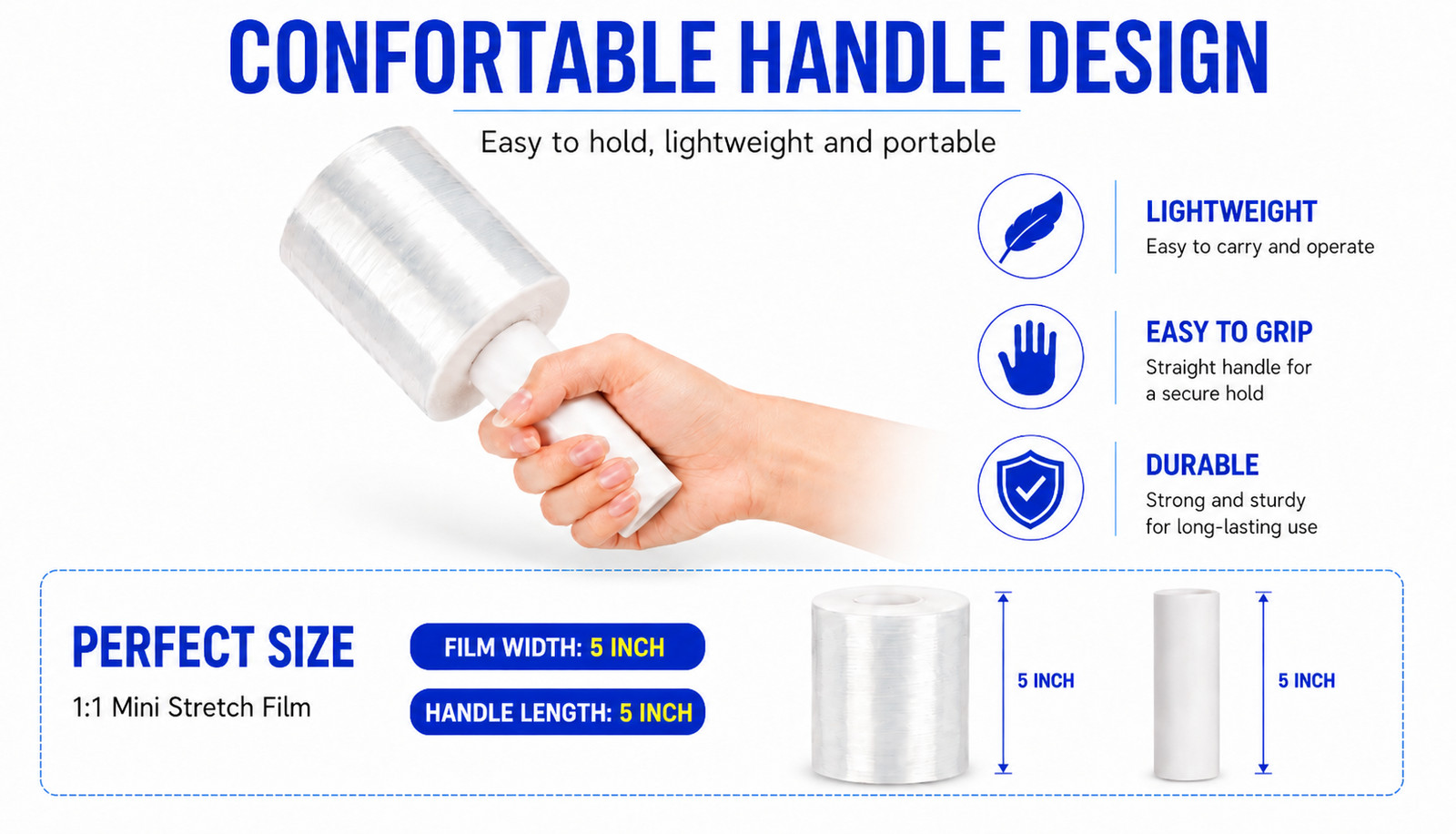 2/8/16 Rolls 5 in. x 1200 ft. Stretch Hand Wrap Clear Cling Plastic Wrap