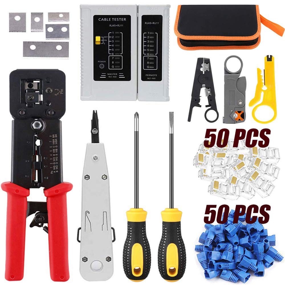 LEATBUY RJ45 Crimp Tool Set for RJ11/RJ12 Internet Crimper Cat5/Cat5e/Cat6 Cr…