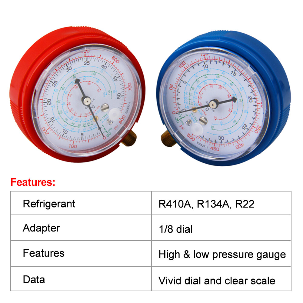 2 PCS REPLACEMENT MANIFOLD PRESSURE GAUGES SET HIGH & LOW SIDE AIR CONDITIONER