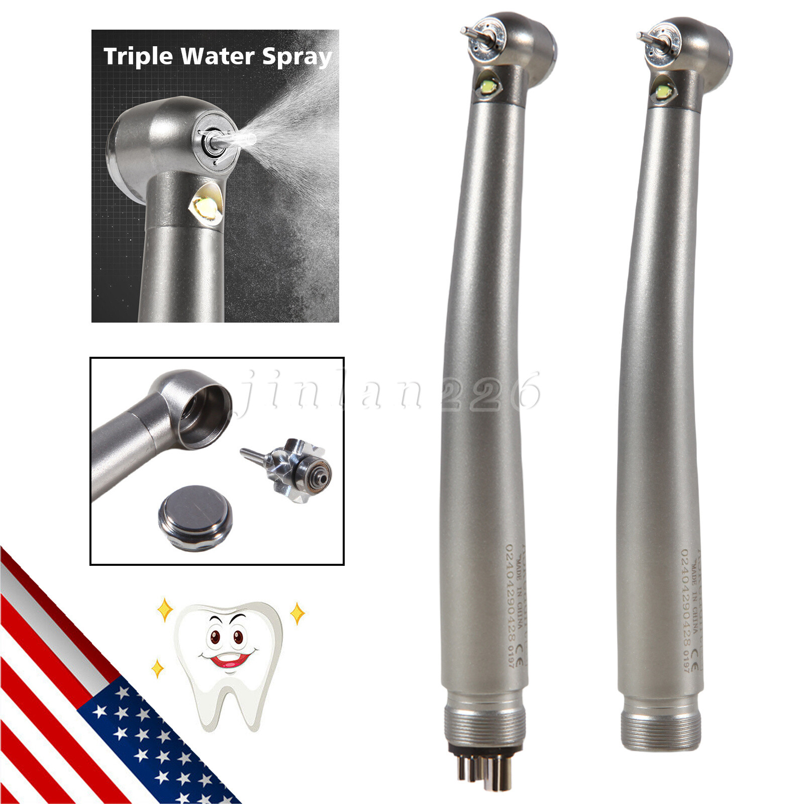 NSK Style Dental LED E-generator Fiber High Speed Handpiece Air Turbine 2Holes 4