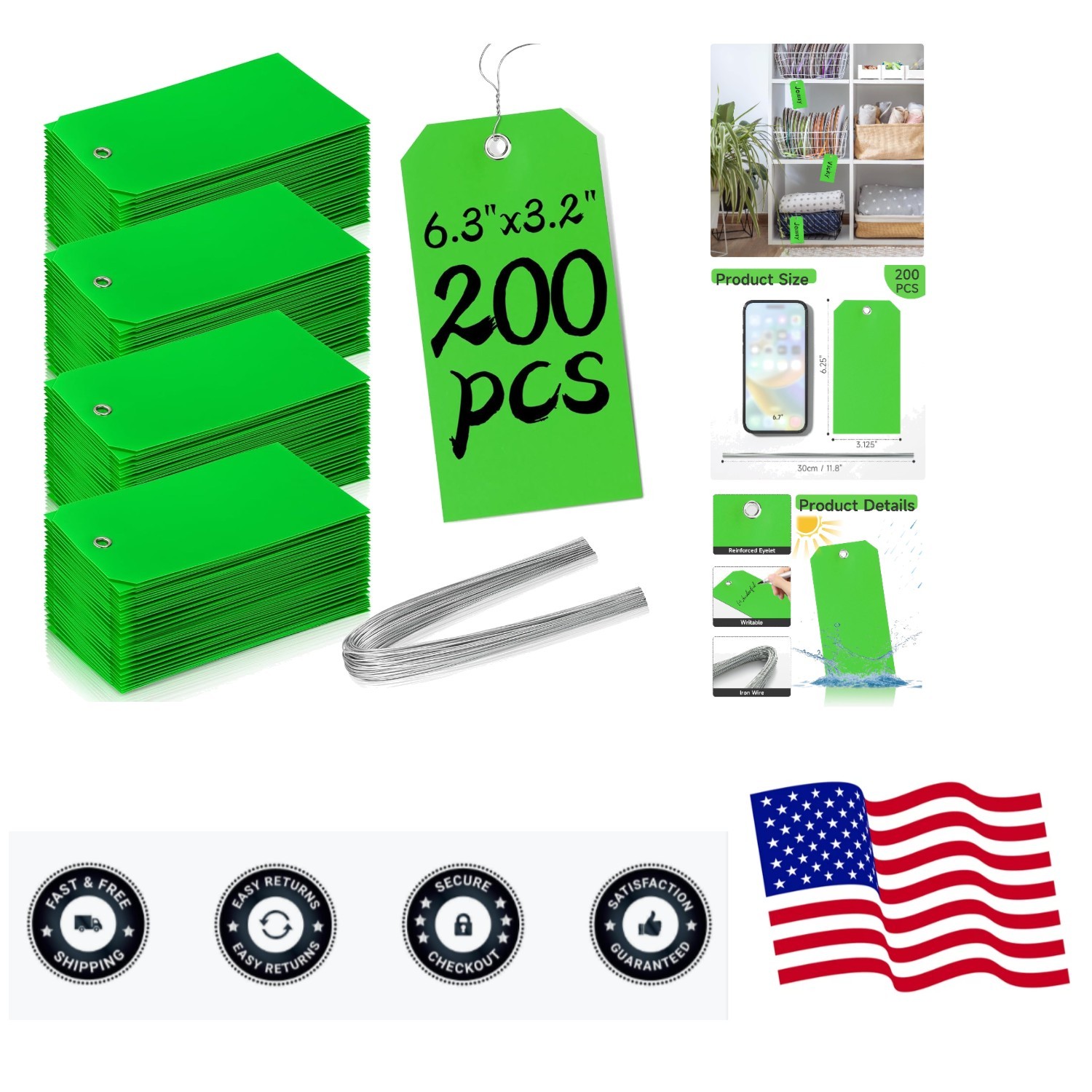 Versatile 200-Piece Green Shipping Tags – Ideal for Inventory & Organization