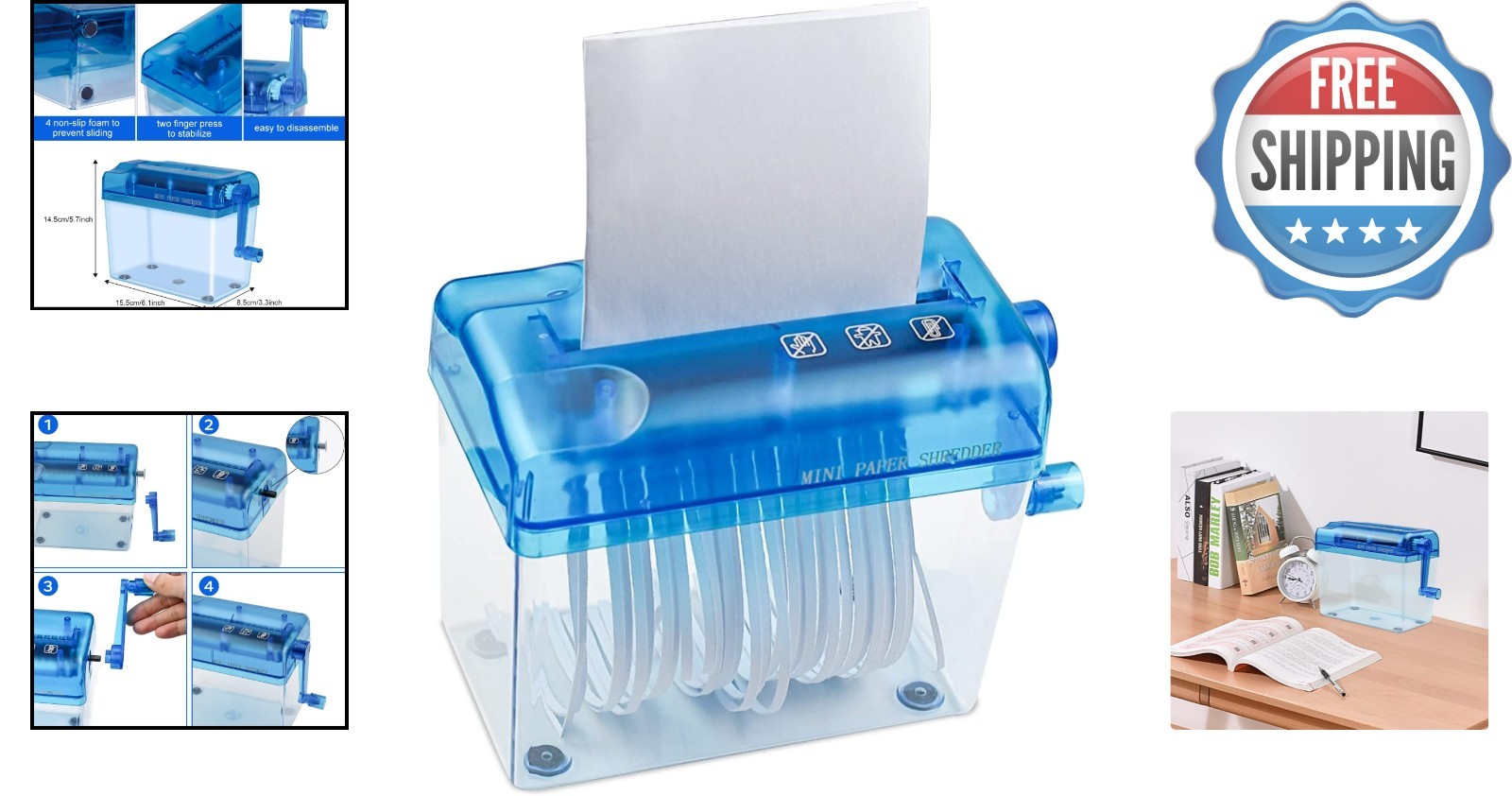 Compact Hand-Powered Paper Shredder – Safe Mini Shredding for Home & Office