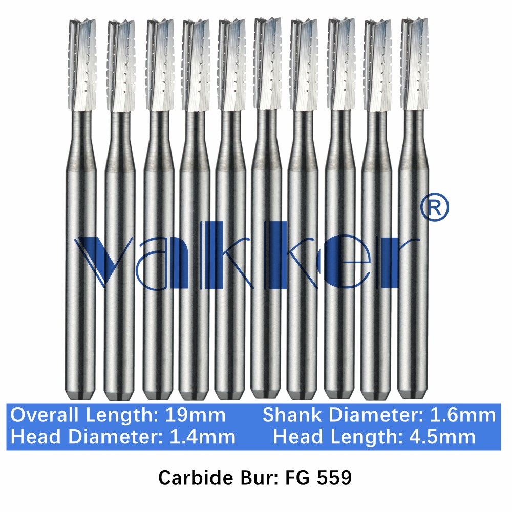 10-100pc Vakker Dental Carbide Burs FG559 19mm Straight Fissure Bur High Speed