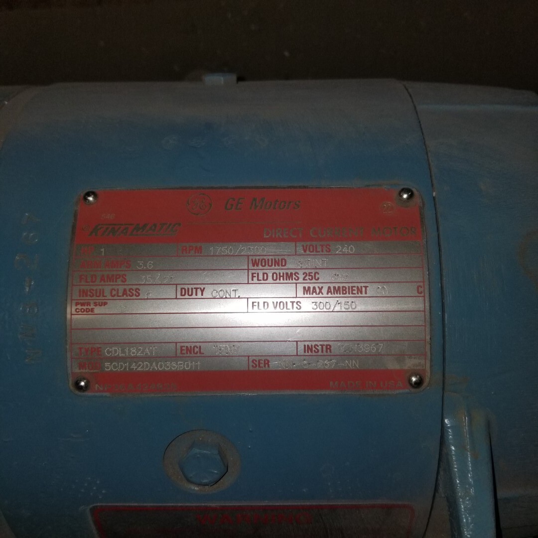 GE Motors Kinamatic DC Motor 5CD142DA036B011, 1hp, 1750/2300RPM, 240V/3.6A