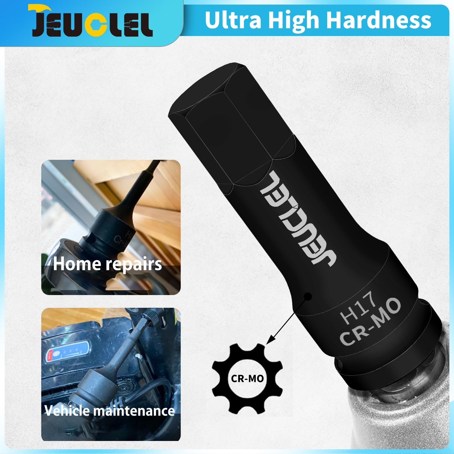 JEUCLEL 17mm Hex Impact Bit Socket, H17 1/2-Inch Drive Allen 17MM