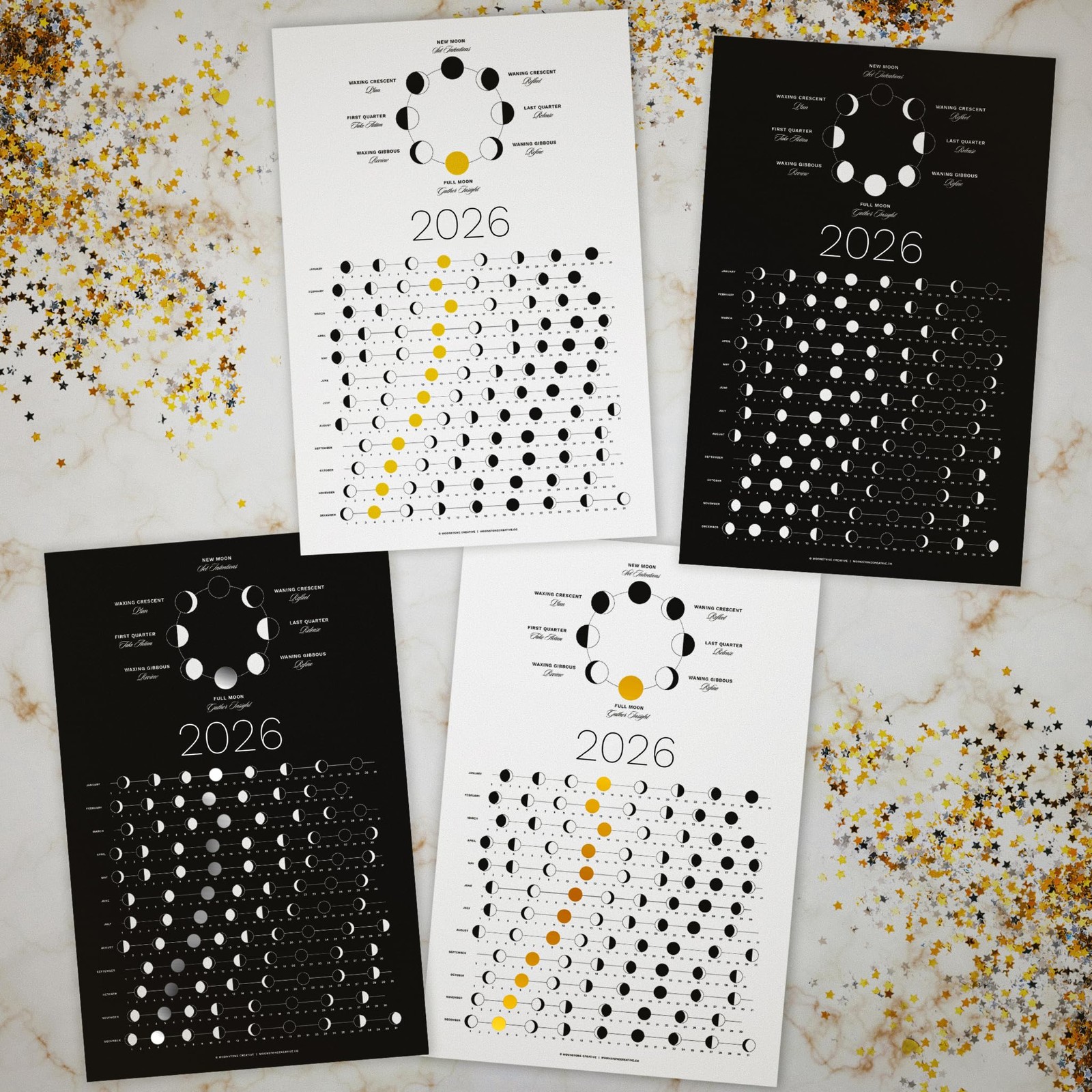 2026 Dark Moon Phase Calendar (SHIPS FLAT) Hangable Lunar Wall 2026