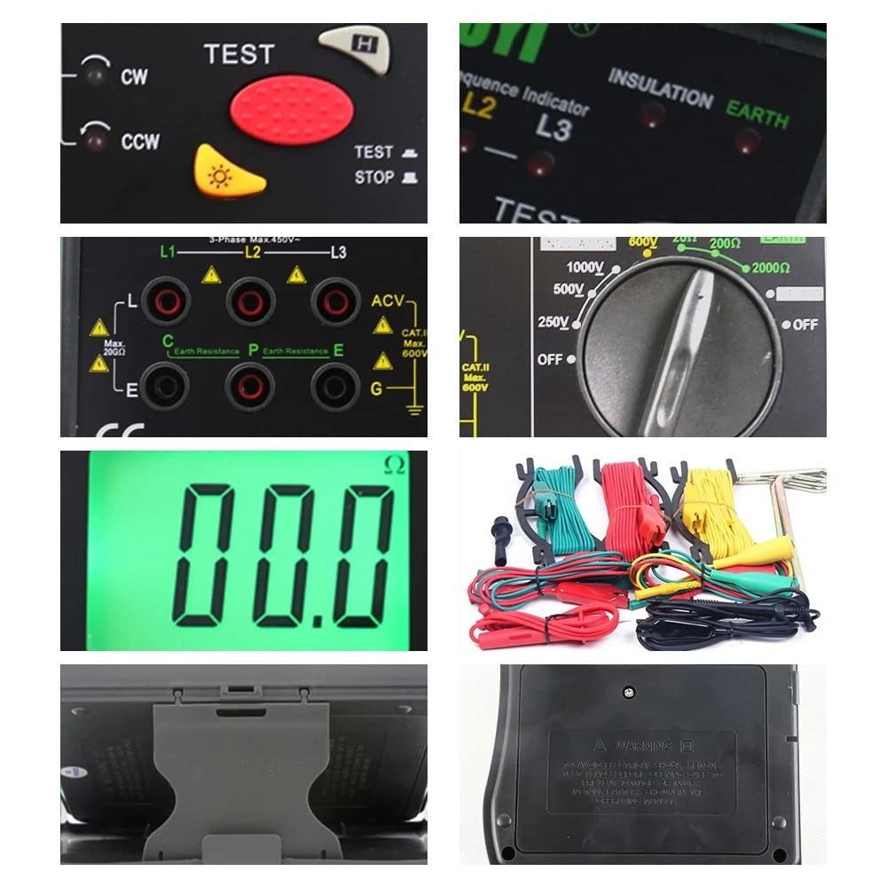 Digital Resistance Meter Ground Earth Insulation Tester 0.01Ω – 2000Ω Megohmeter