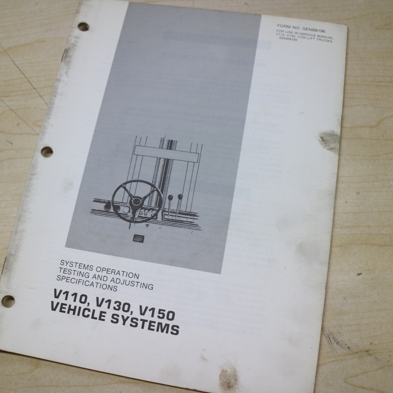 CAT Caterpillar V110 V130 V150 Forklift Shop Service Systems Manual book testing