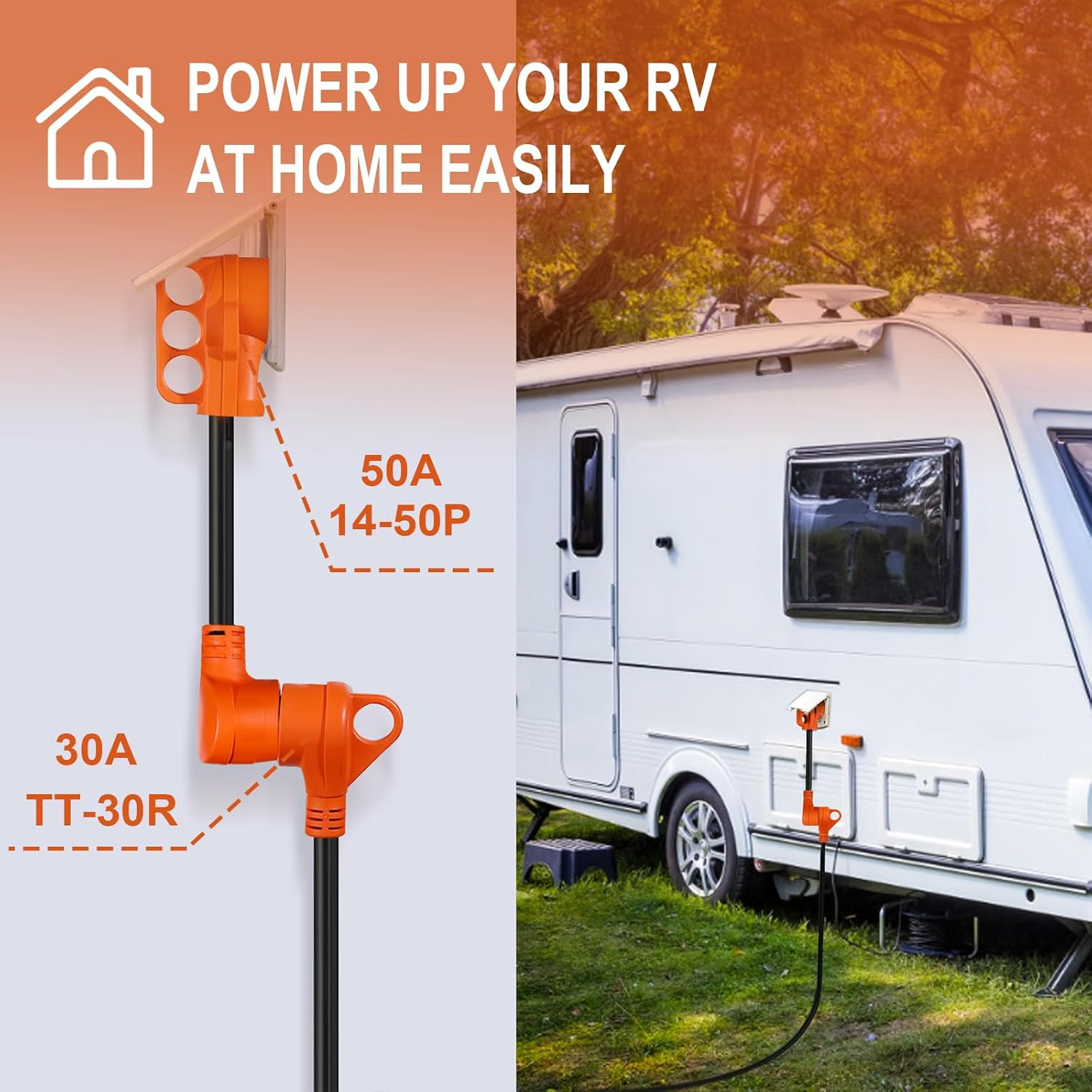 RV Power Cord Dogbone Power Adapter with Handle 12″ 10AWG/3 Cord 50Amp to 30Amp