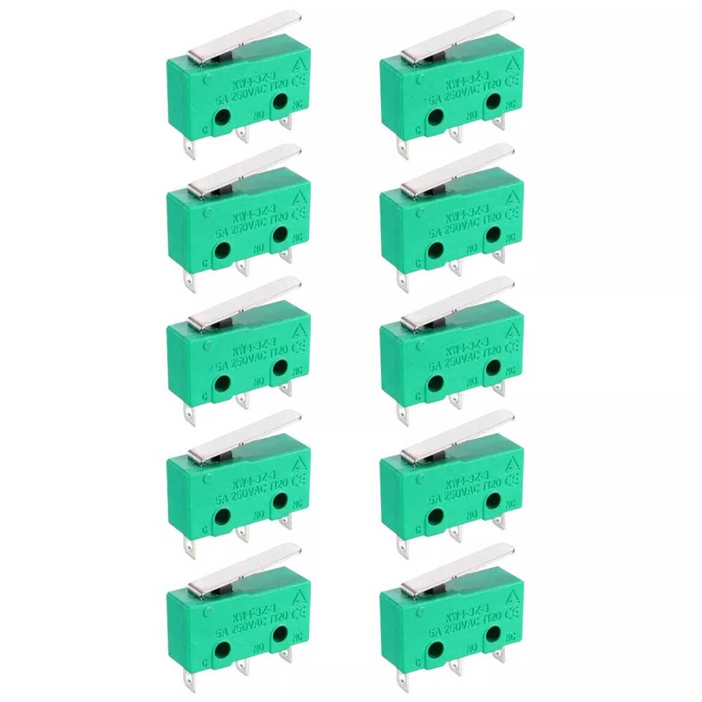 10pcs KW4-3Z-3 Micro Switch SPDT NO NC 3 Terminals Short Straight Lever Green