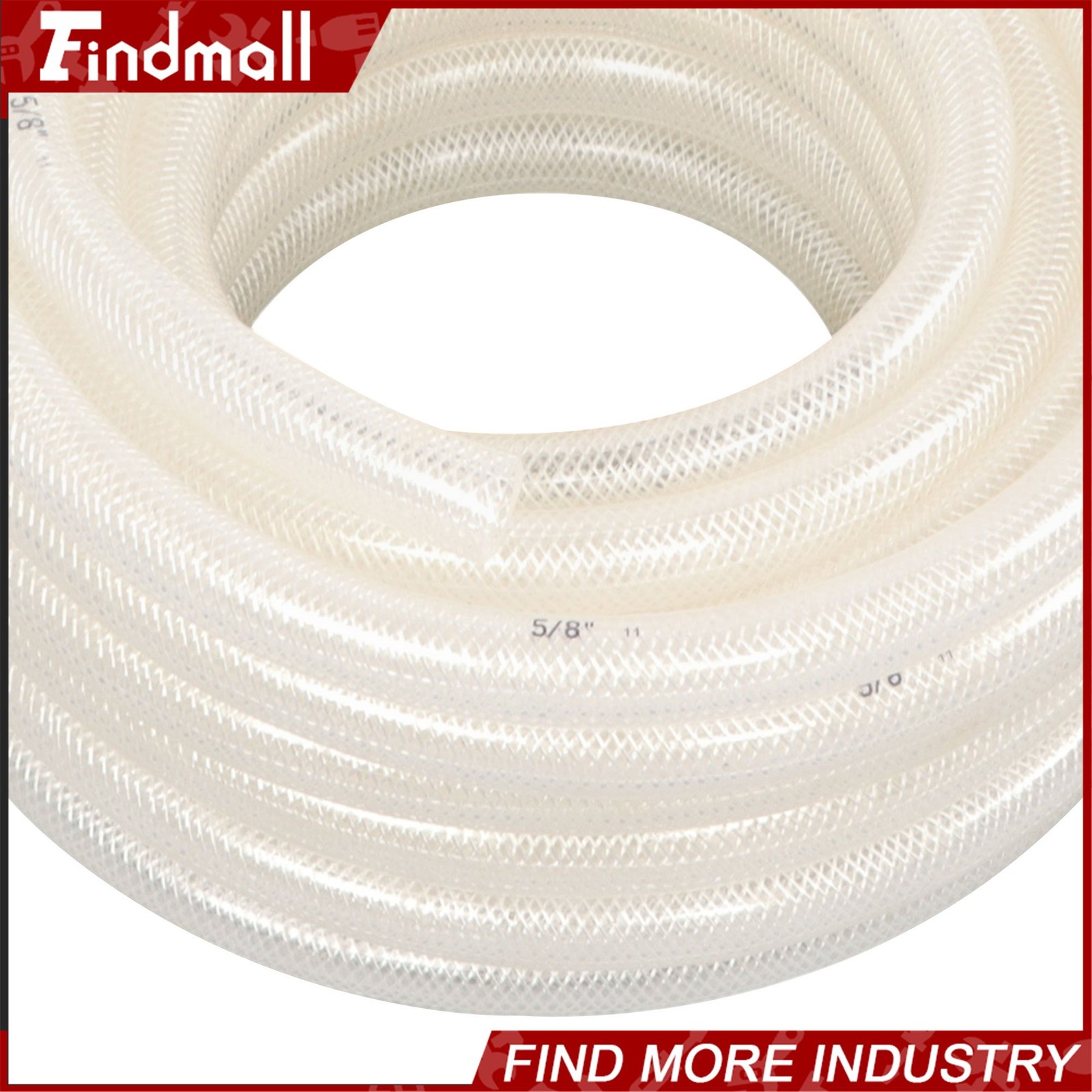 Findmall 50ft 5/8’’ ID × 7/8’’ OD Clear Braided PVC Hose High Pressure