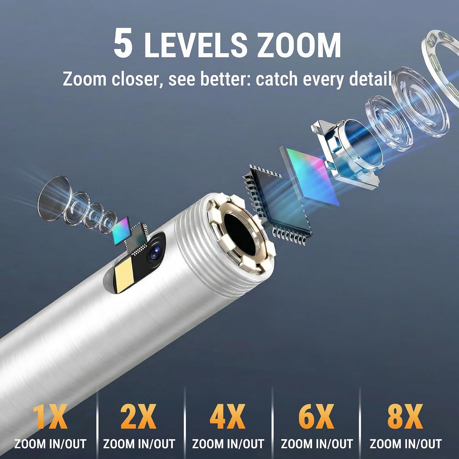 4.9FT Dual Lens Articulating Borescope Camera with 5″ IPS Screen, 720P HD