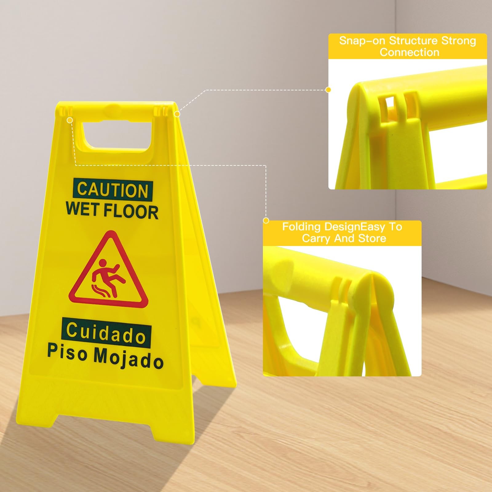 2-Pack Caution Wet Floor Sign, 17.5″ Height, Bright Yellow, Double-Sided Folding