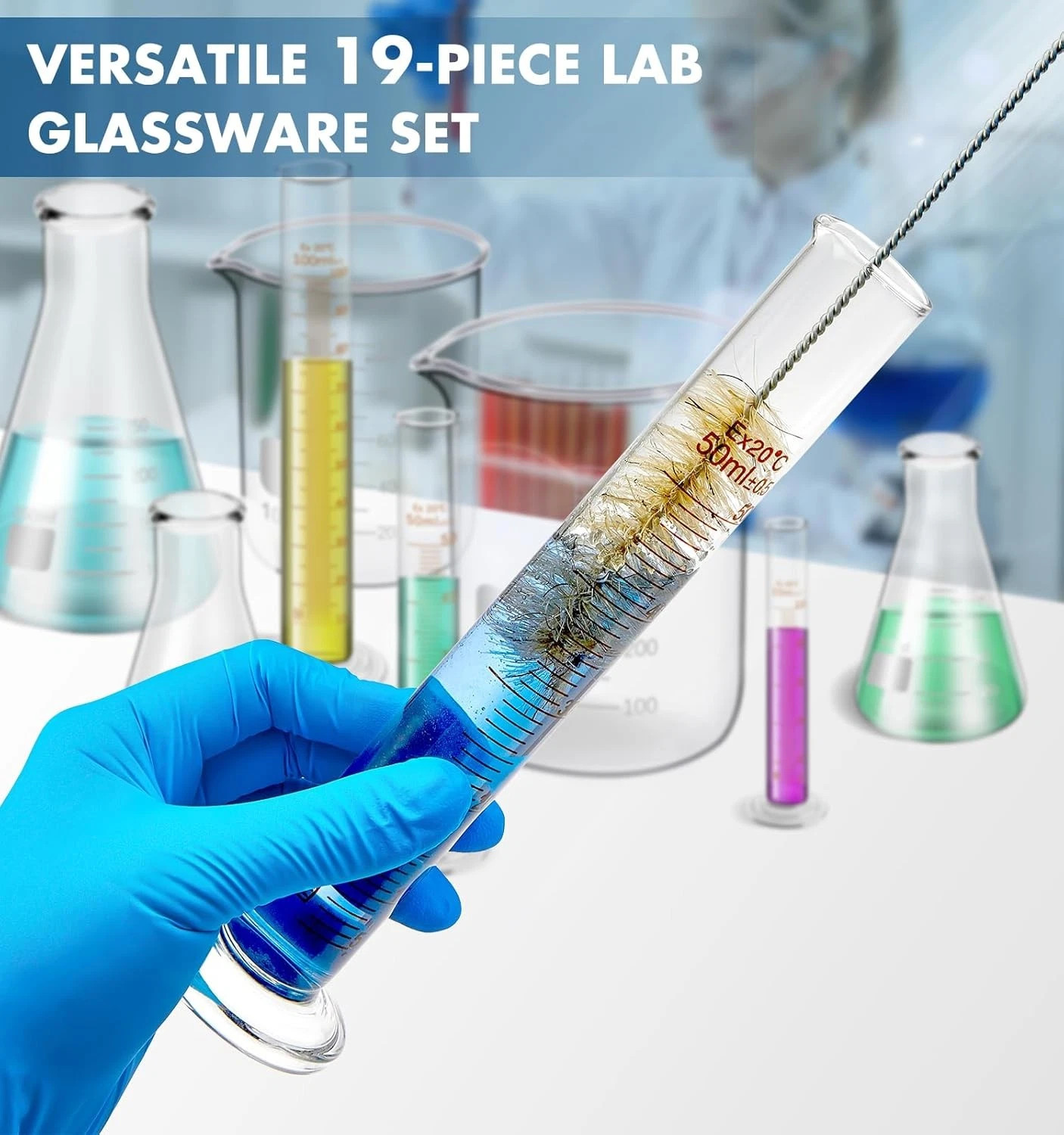 Set of 19,Laboratory Glassware Set Science Lab Chemistry Beaker 50/100/250/500ML