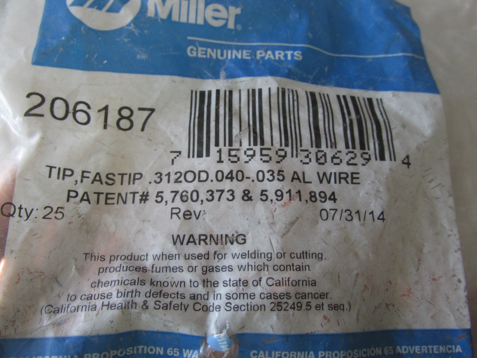 Miller 206187 Tip Fastip .312 OD .040 .035 AL Wire Pack Of 25 New