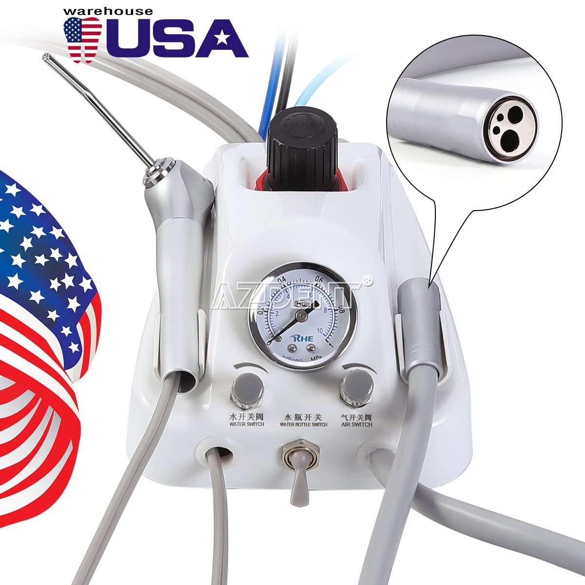 Portable Dental Turbine Unit 4 Holes Air 3 Way Syringe Work with Air Compressor