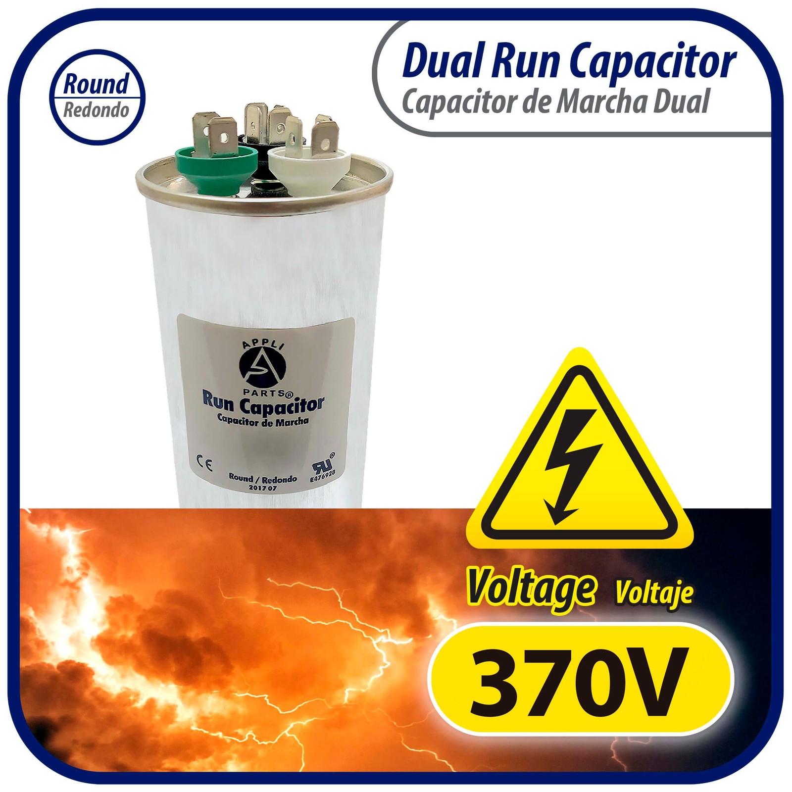 Appli Parts Dual Run Capacitor for ac 60+7.5 Mfd uF (microfarads) 370VAC CBB65 R