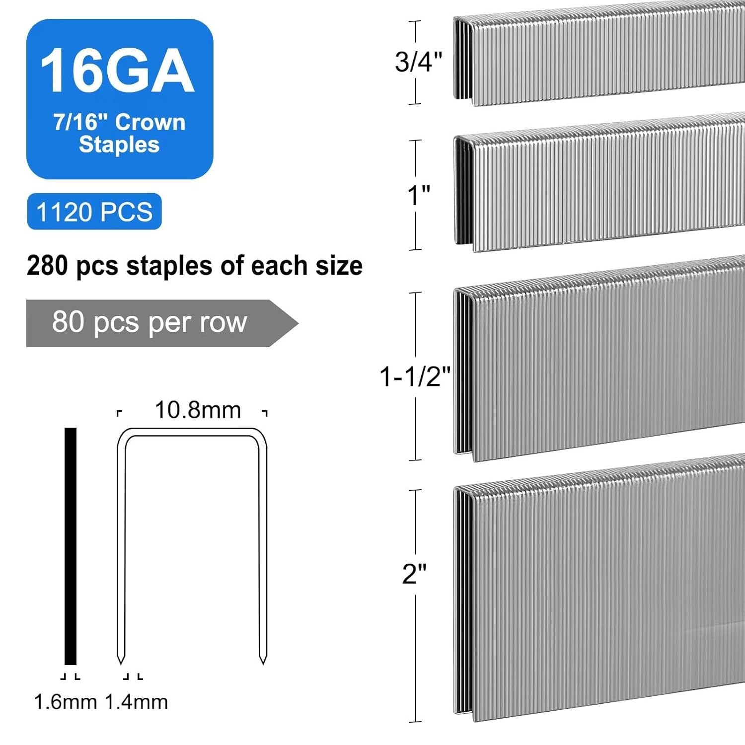 16 Gauge 7/16″ Crown Staples (2″,1-1/2″ 1″, 3/4″) for Wood, Galvanized Steel Ass