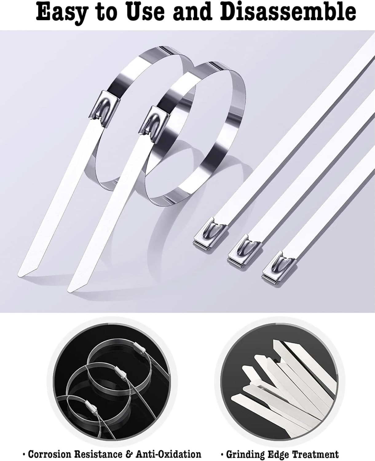 50Pcs Metal Zip Ties 11.8 Inch 304 Stainless Steel Zip Ties, Heavy Duty Multi-Pu