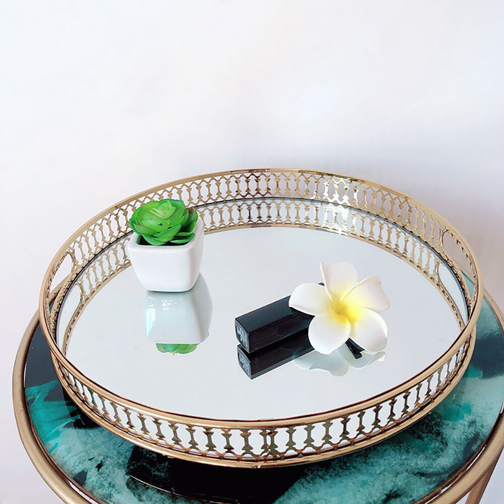 Round Tray Gold Tray Mirrored Decorative Tray For Home Office Living Room