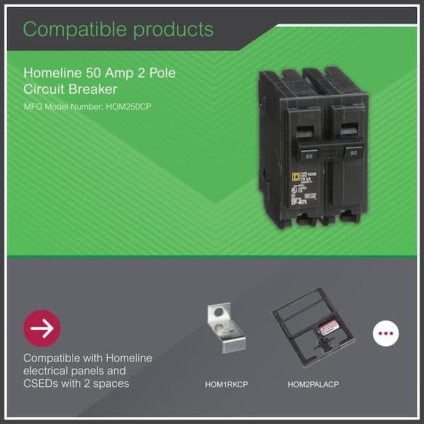 Circuit Breaker Square D 50 Amp 2 Pole Homeline Standard Trip Residential Black