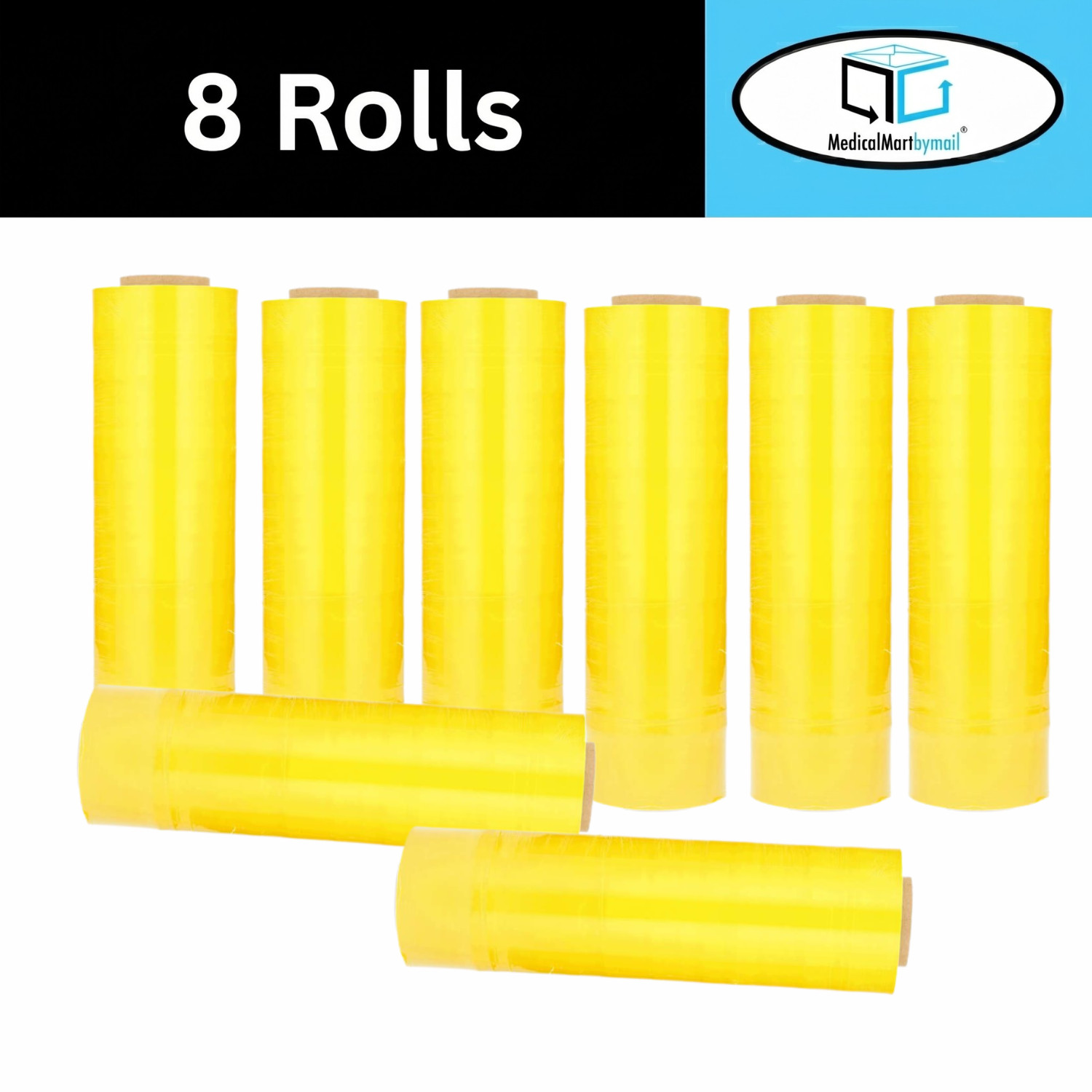 Cast Hand Stretch Wrap 15″x 1500′ 63 Gauge Dark Yellow Plastic Shrink Film 8 Rls