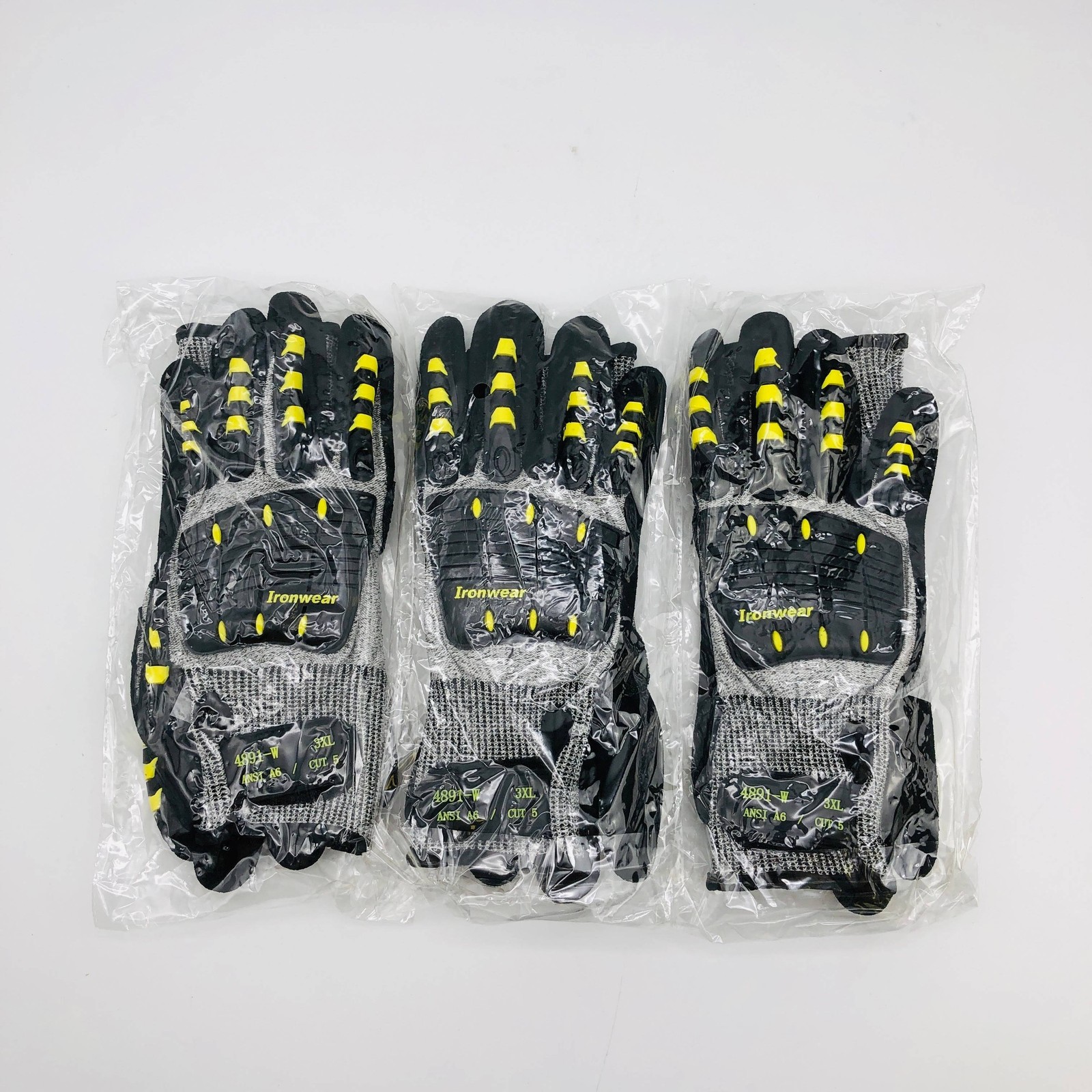 Ironwear 4891-W Work Gloves Size 3XL Cut Resistant A4 Extra Wide TPR 3 Pairs