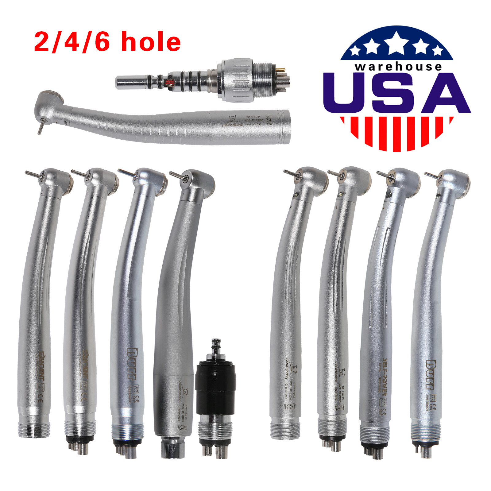 Dental High Speed/Fiber Optic LED/E-generator Turbine Handpiece Push 2/4/6H mx