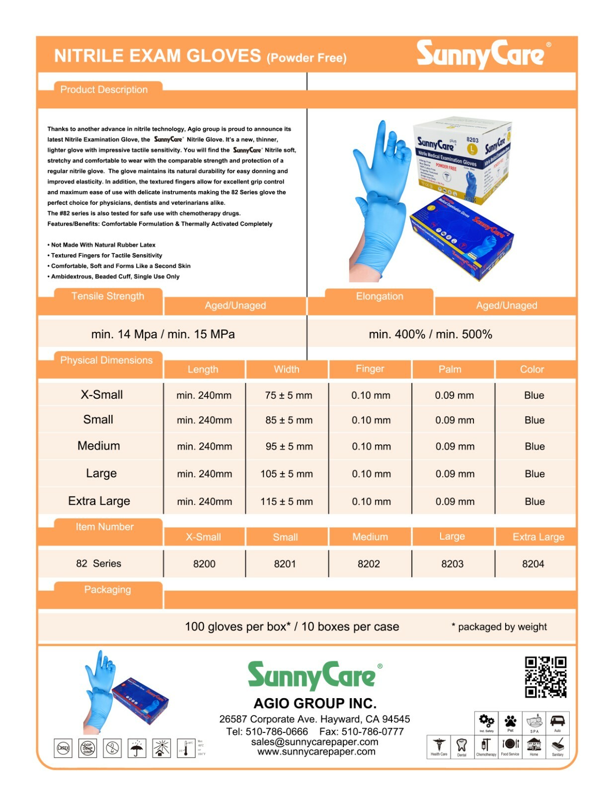 1000 SunnyCare #8201 Nitrile Exam Gloves Chemo-Rated (Powder Free Vinyl Latex) S
