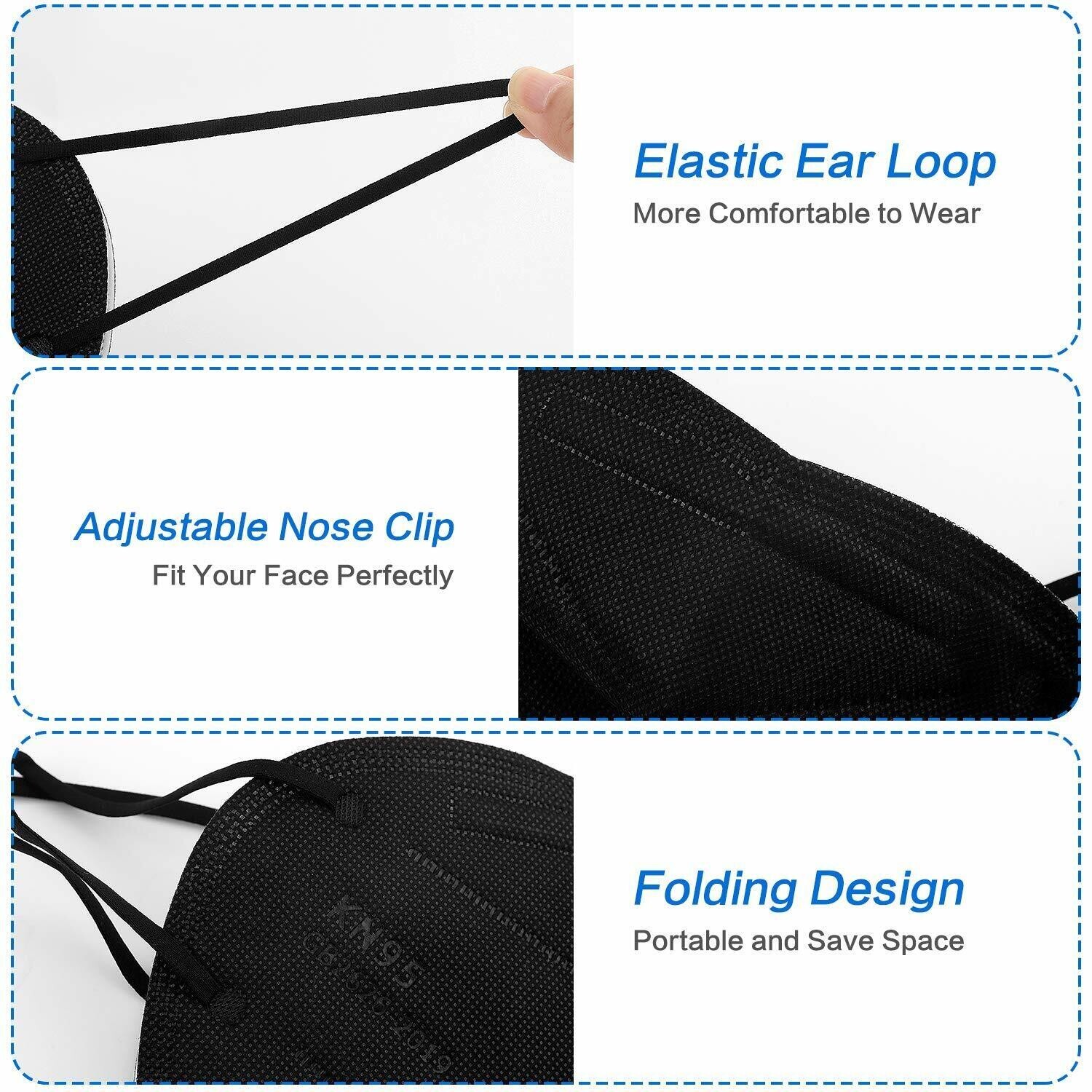 10/50/100 Pcs Black KN95 Protective 5 Layer Face Mask BFE 95% Disposable Masks