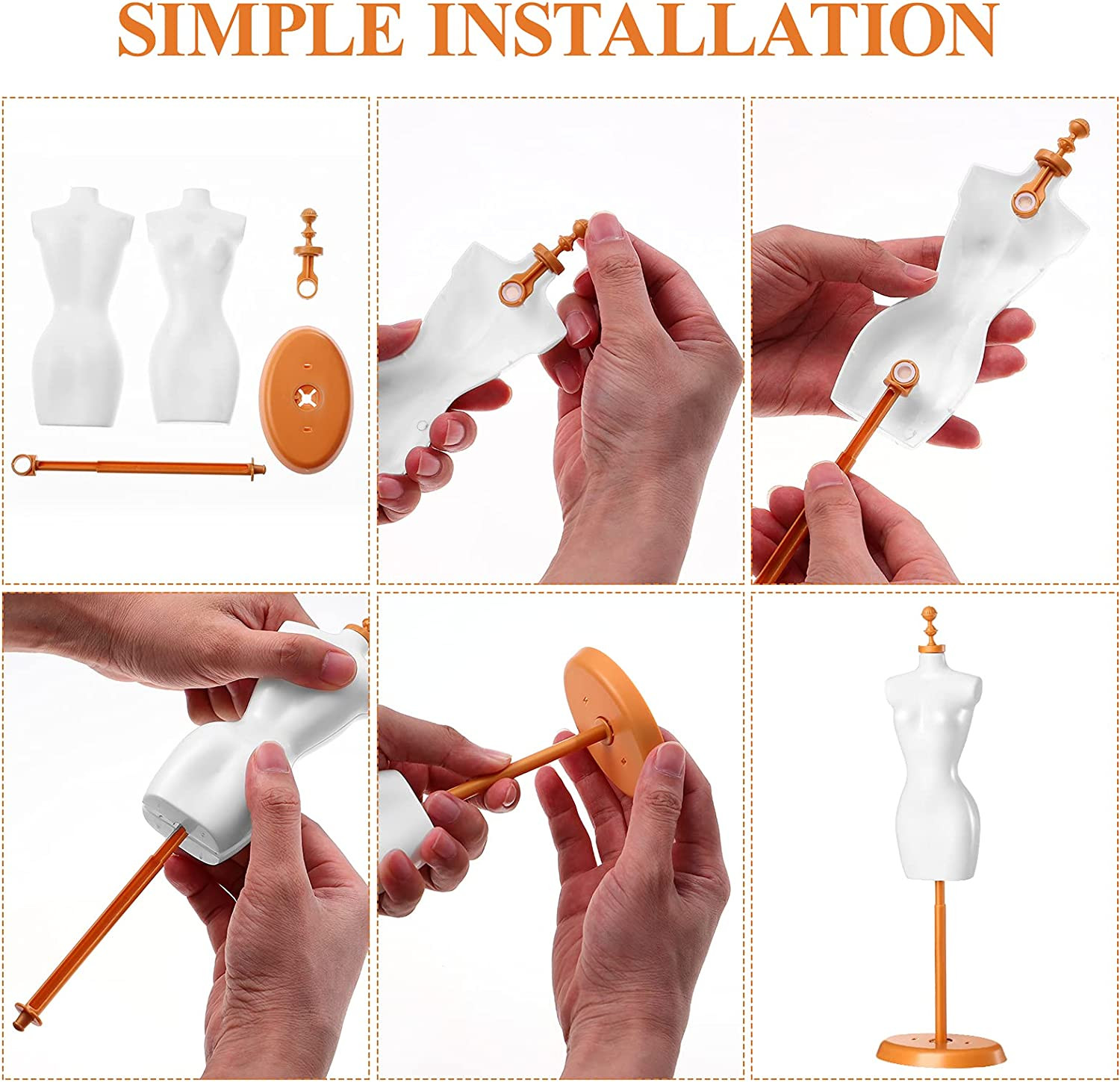Mini Size Female Mannequin Torso, 4Pcs Mini Doll Dress Form Manikin Body with Ba