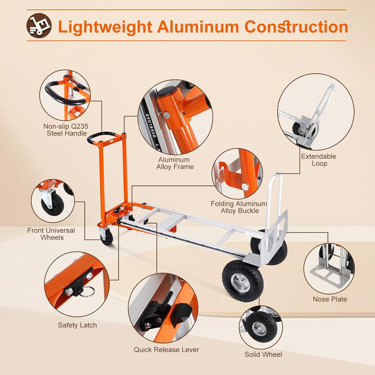 EASYBERG 4-In-1 Heavy Duty Folding Hand Truck – 770 Lbs Capacity, 10″ Wheels