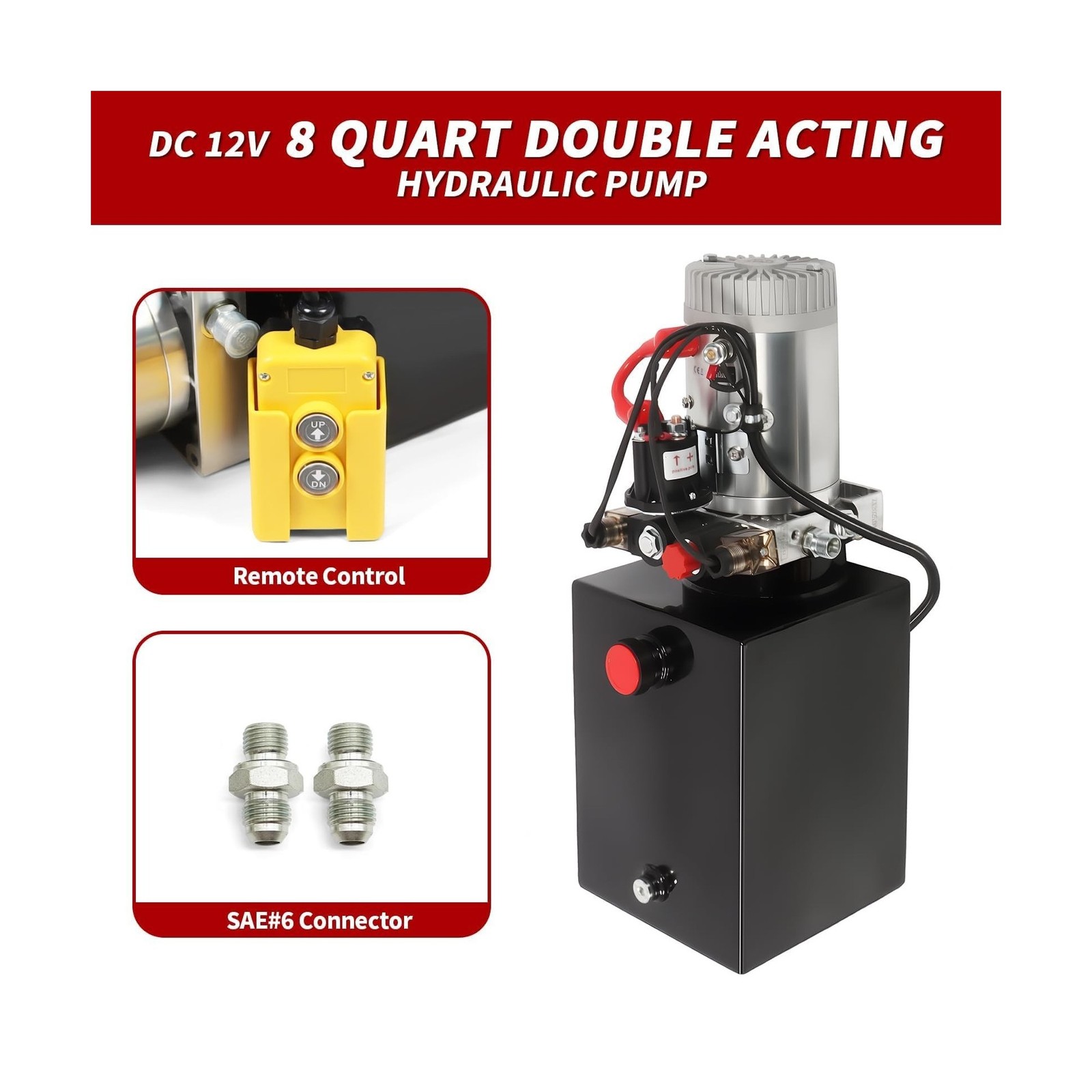 Nakkaa 12V DC Hydraulic Power Device 8 Quart Double Acting Hydraulic Dump Tra…