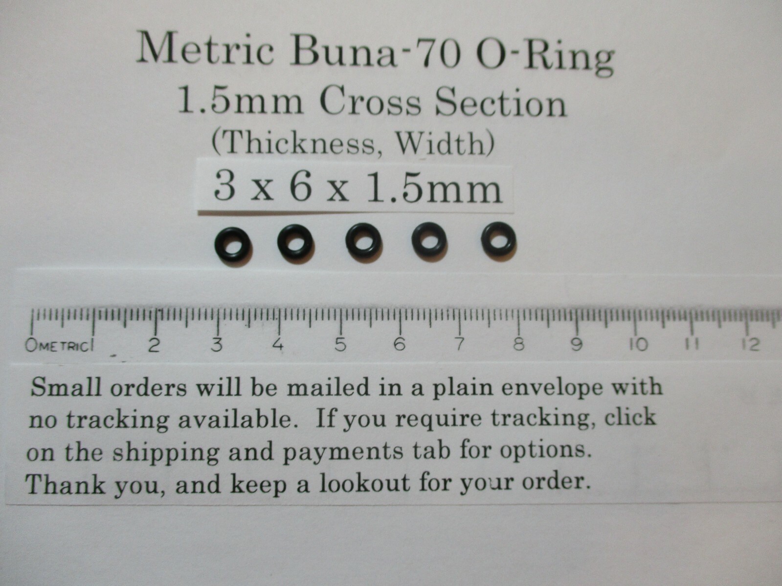 3mm ID x 6mm OD x 1.5mm thick O-ring. Buna-70. Quan 5..