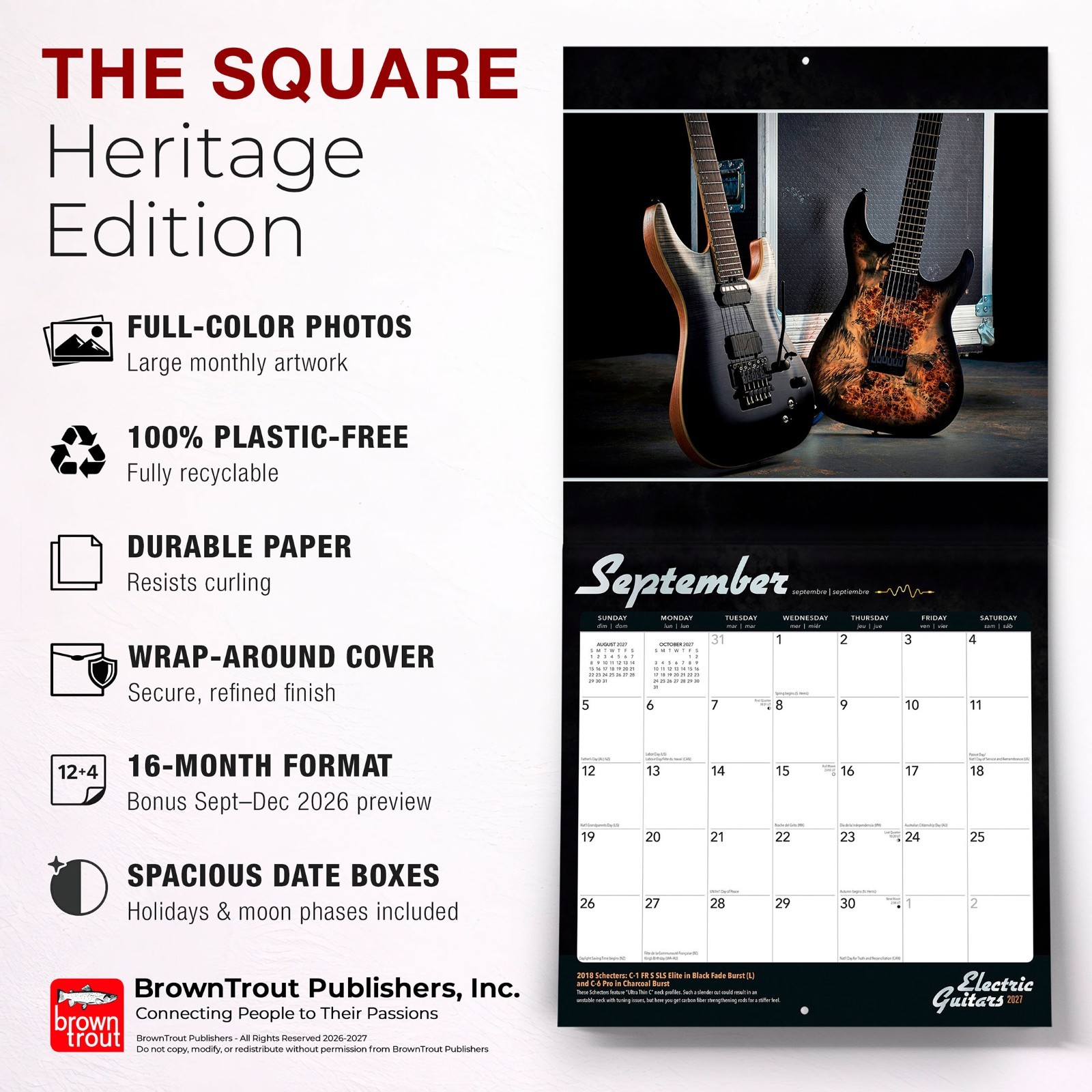 Electric Guitars | 2027 12×24″ (Hanging) Wall Calendar | Foil Stamped Cover
