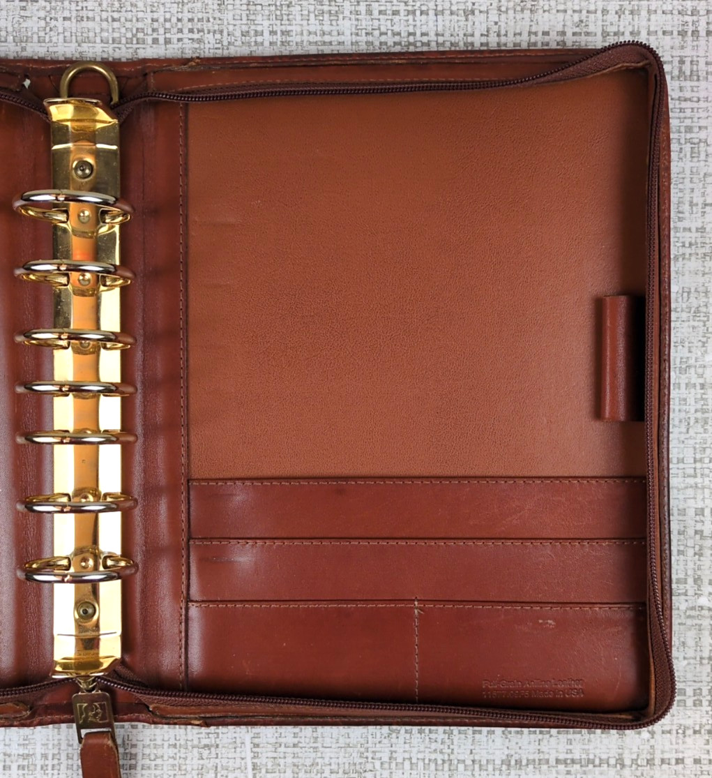 Franklin Quest Classic Distressed Leather Zip Binder 7 Gold Rings 1.5″ Brown