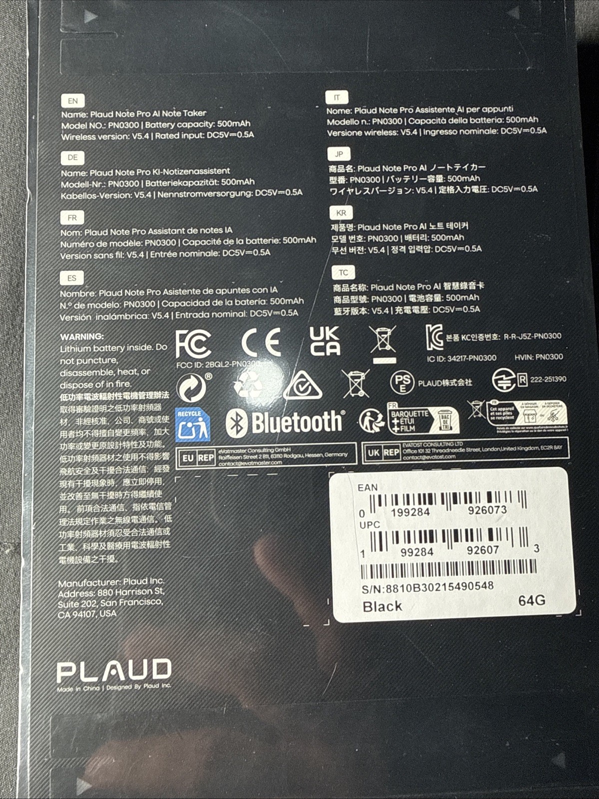 Plaud Note Pro Empowered AI Voice Recorder Magnetic Case in Black PN0300 Sealed
