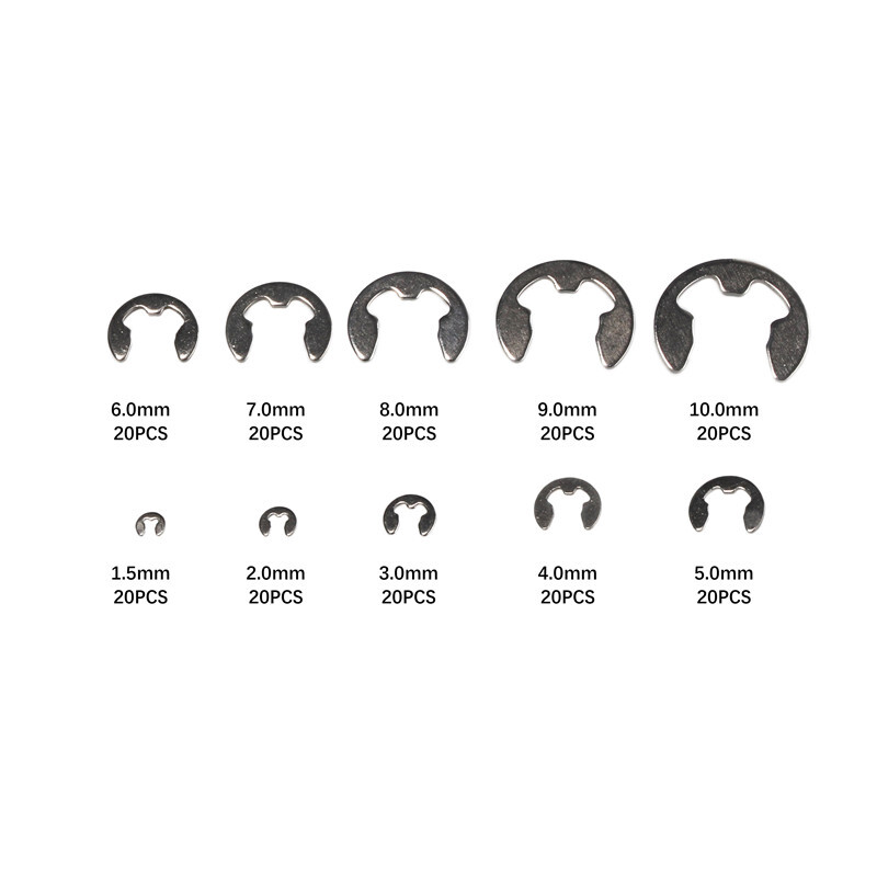200PCS E Clips C Circlip Retaining Ring Assorted 1.5 – 10mm Stainless Steel Kit