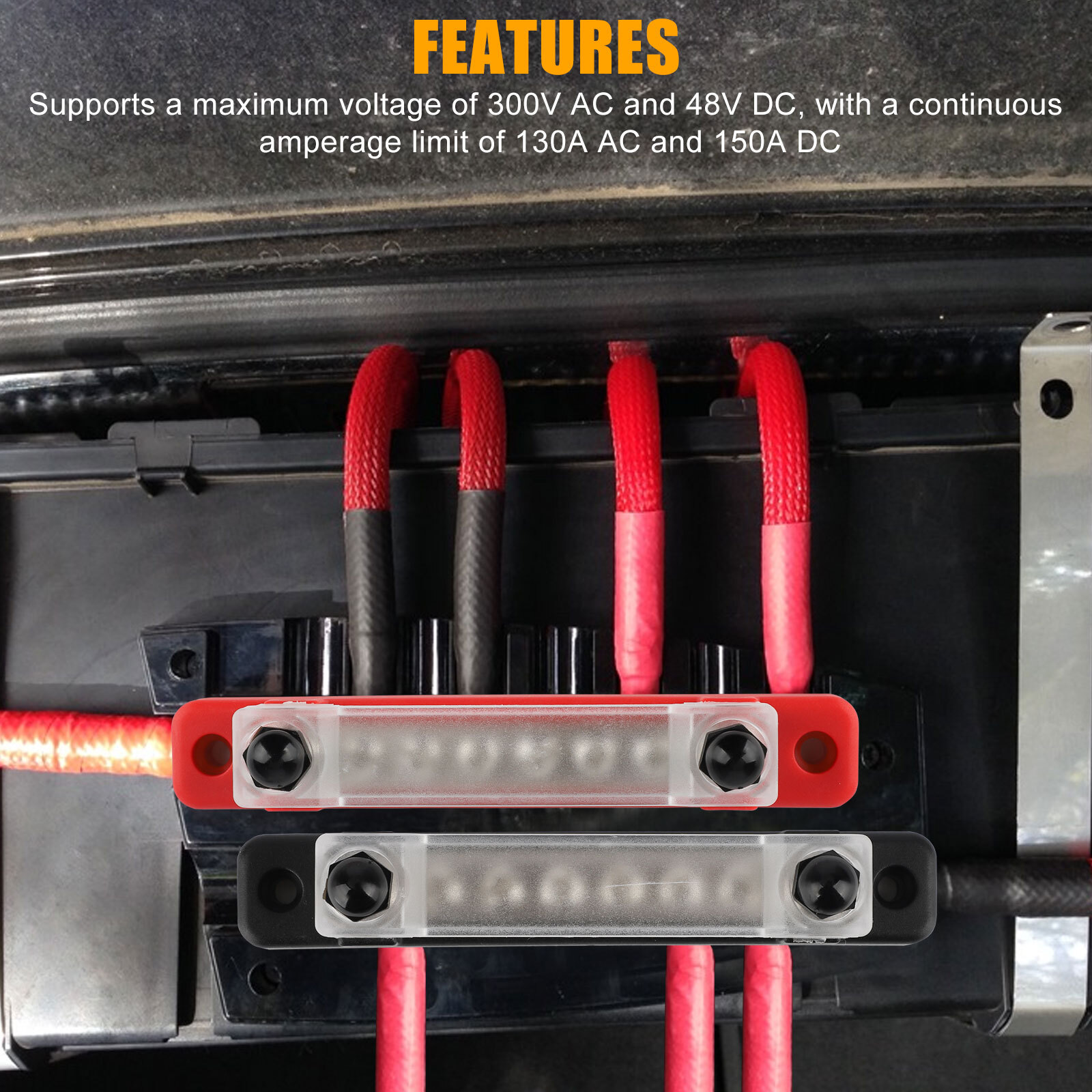6 Way Power Distribution Bus Bar Terminal 150A Screws Battery Block for Car Boat