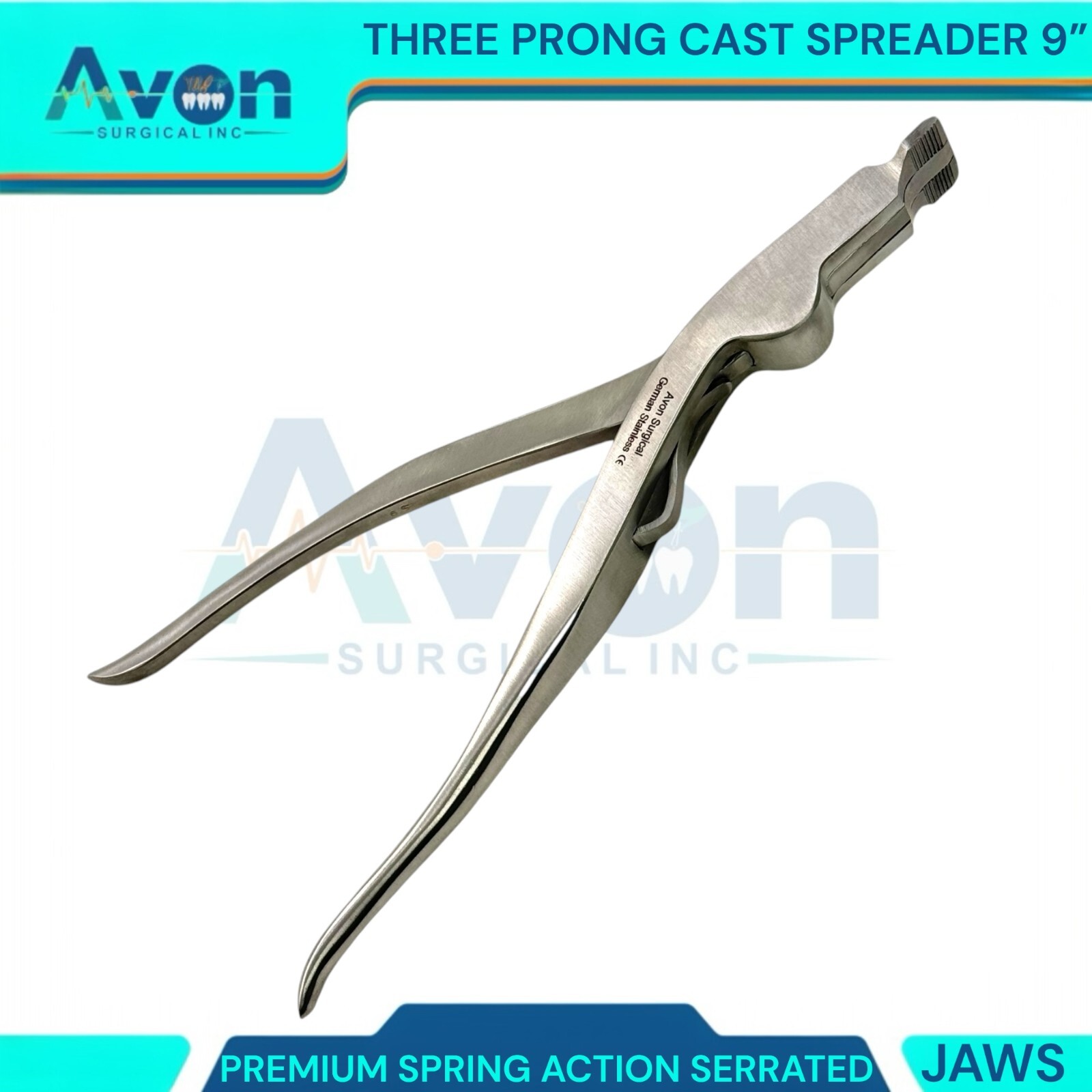 9in Cast Spreading Removing Pliers, 3-Prong Serrated, Spring-Action,German Steel