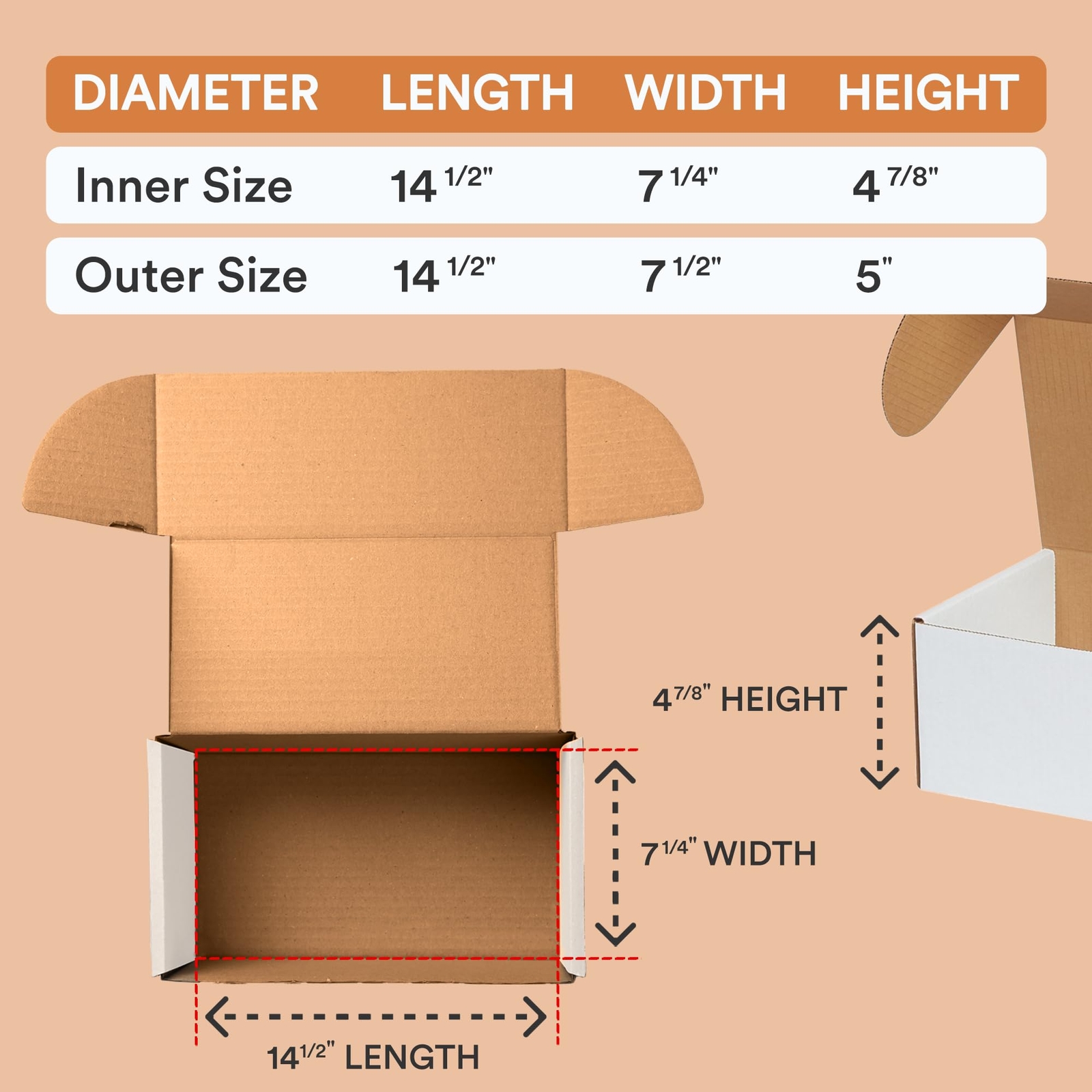 25 Pack Oyster White Medium Shipping Boxes 14.5×7.5×5 Crush Proof Cardboard