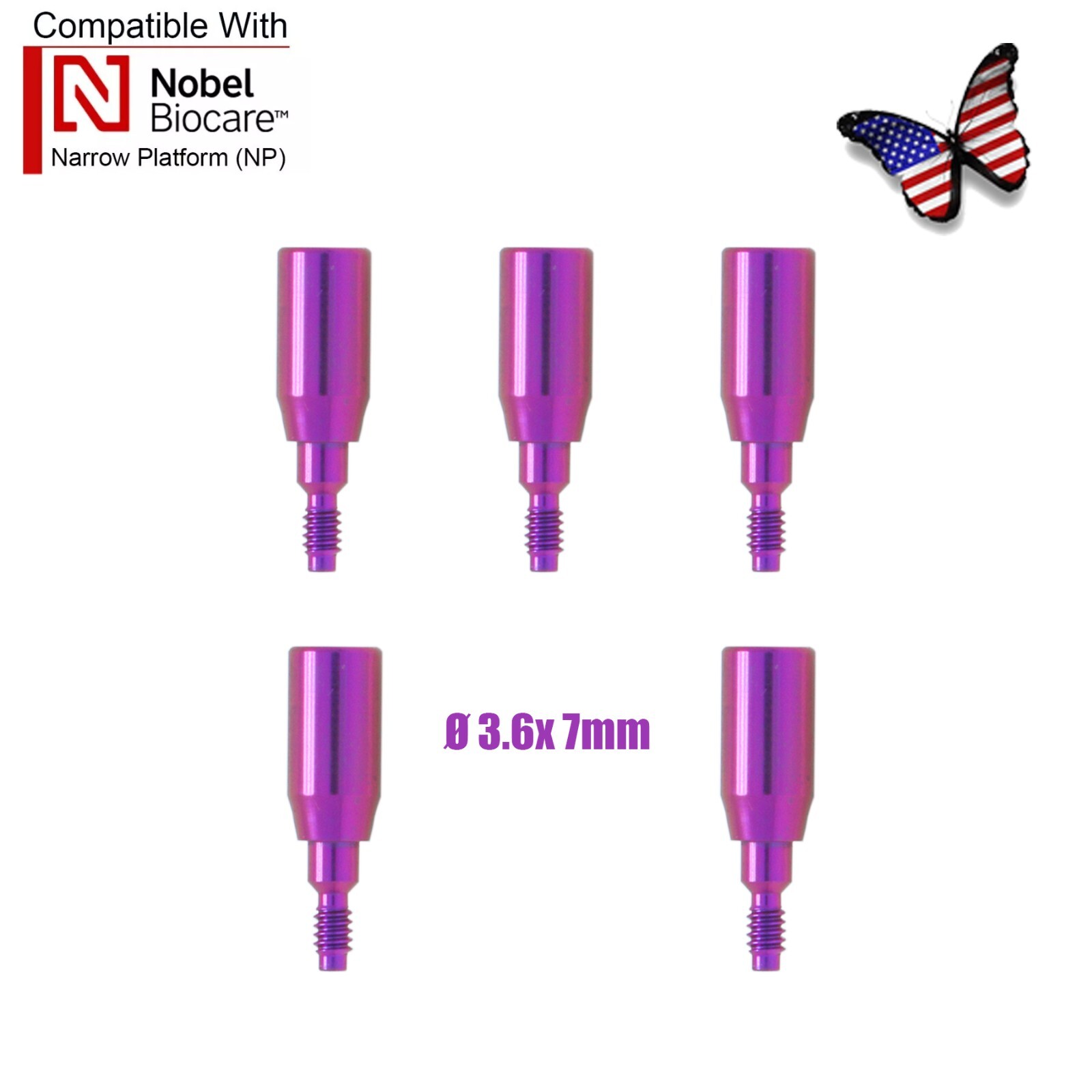 5Pcs Dental Healing Abutment Cap NP Internal conical Fits Nobel Biocare Ø3.6/5mm