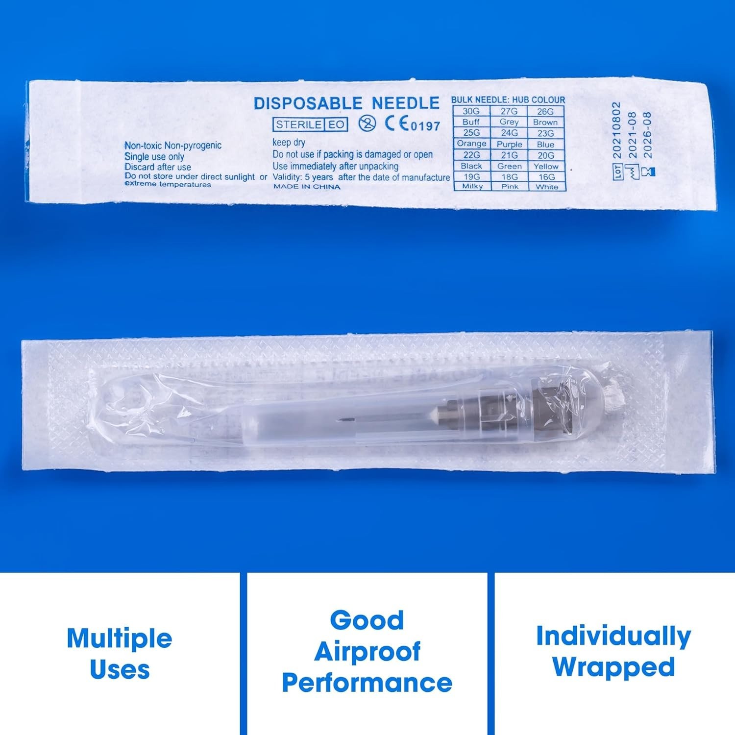 100 Pack 27 Ga 1/2 inch Disposable Needles with Caps for Scientific and Indus…