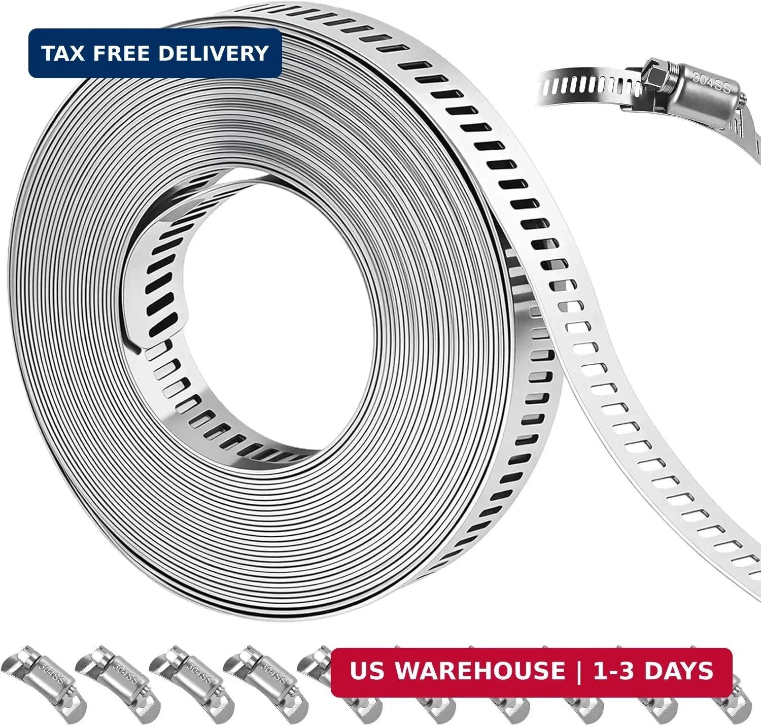 16 FT DIY Hose Clamps Assortment Kit,304 Stainless Steel Hose Clamps，Worm Gear D