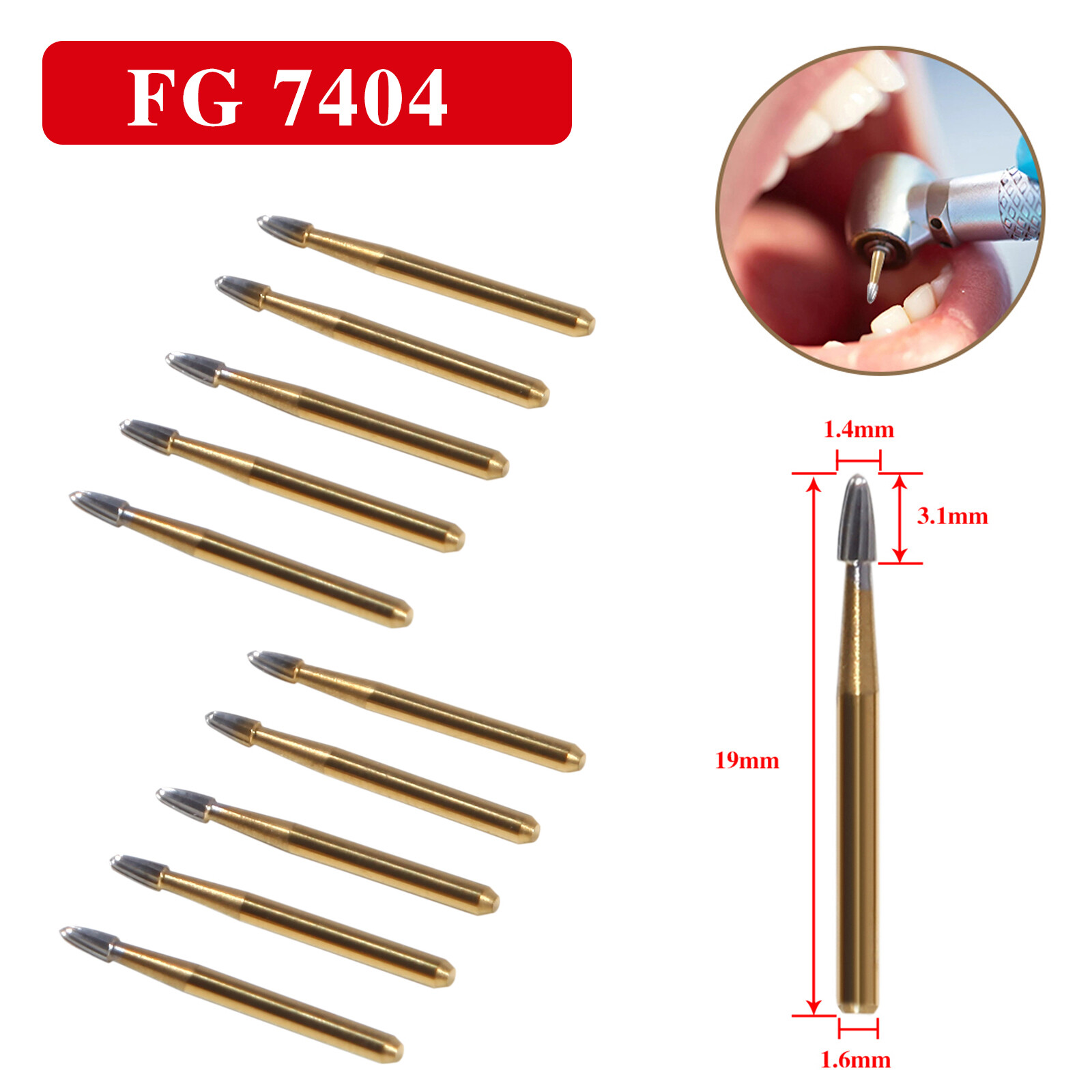 10Pcs Dental Tungsten Carbide Burs Trimming & Finishing Egg Football FG 7404 ns